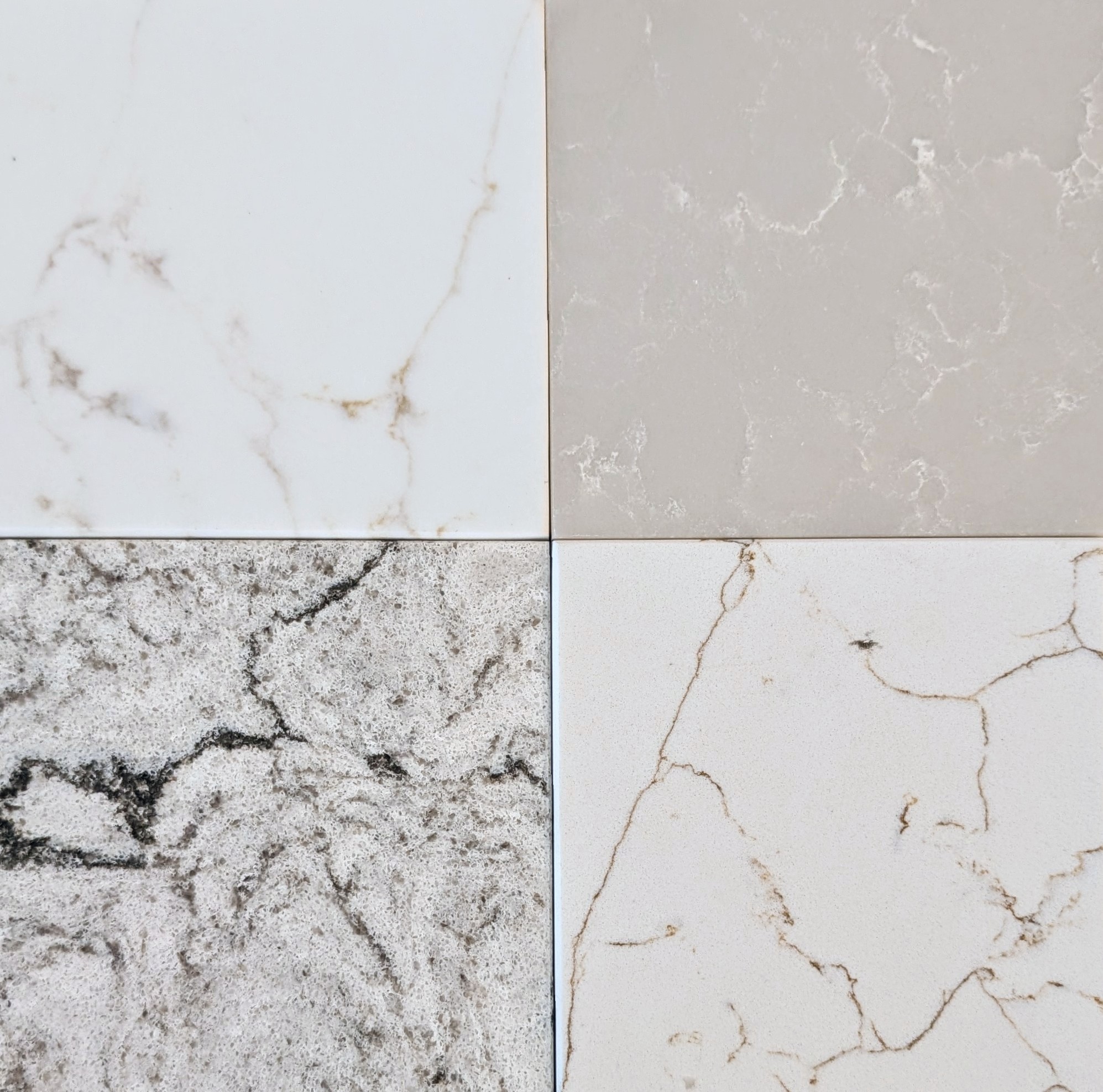 Top Left, Bottom Right: MSI Quartz, Top Right: LG Hausy's Bottom Left: Cambria Quartz